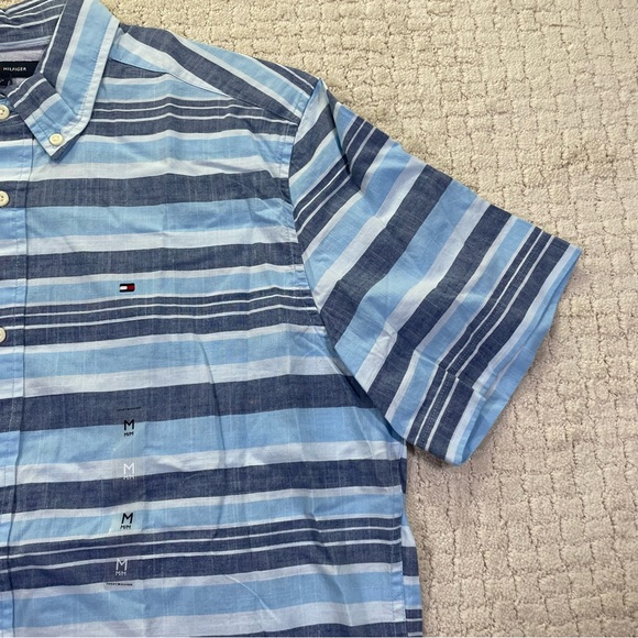 New Tommy Hilfiger Men's Nash Stripe Short Sleeve Shirt M Larrge Alaskan blue - Picture 4 of 6